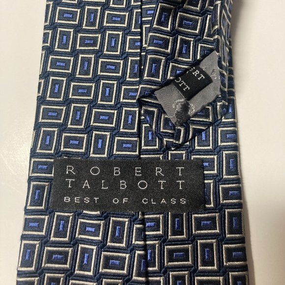 Robert Talbott Best of Class Silk Hand Sewn Necktie Silver Blue Geometric Tie - Picture 5 of 6